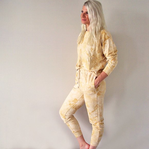 Yellow Cotton Distressed Tie Dye Jogger Set - Picture 4 of 7